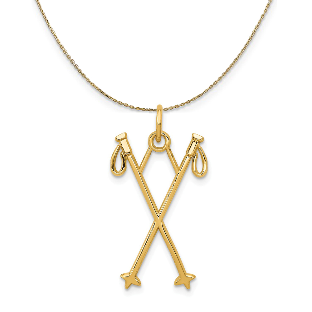 14k Yellow Gold Crossed Ski Poles Necklace