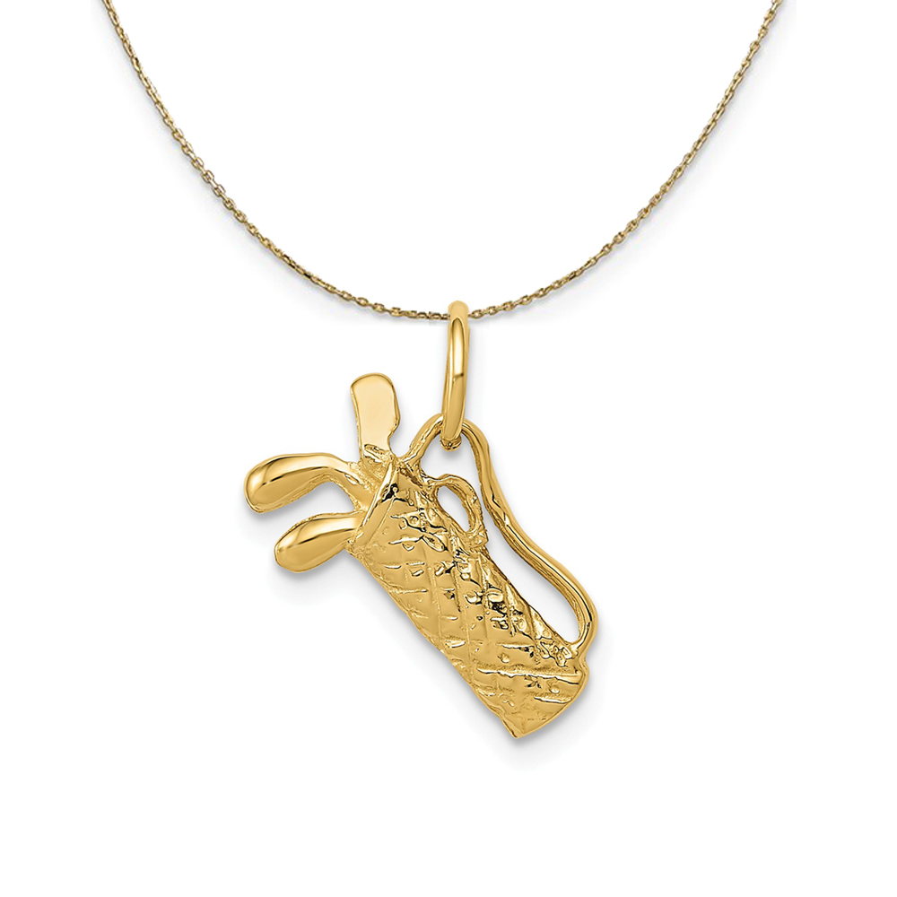 14k Yellow Gold 3D Golf Bag and Clubs Necklace