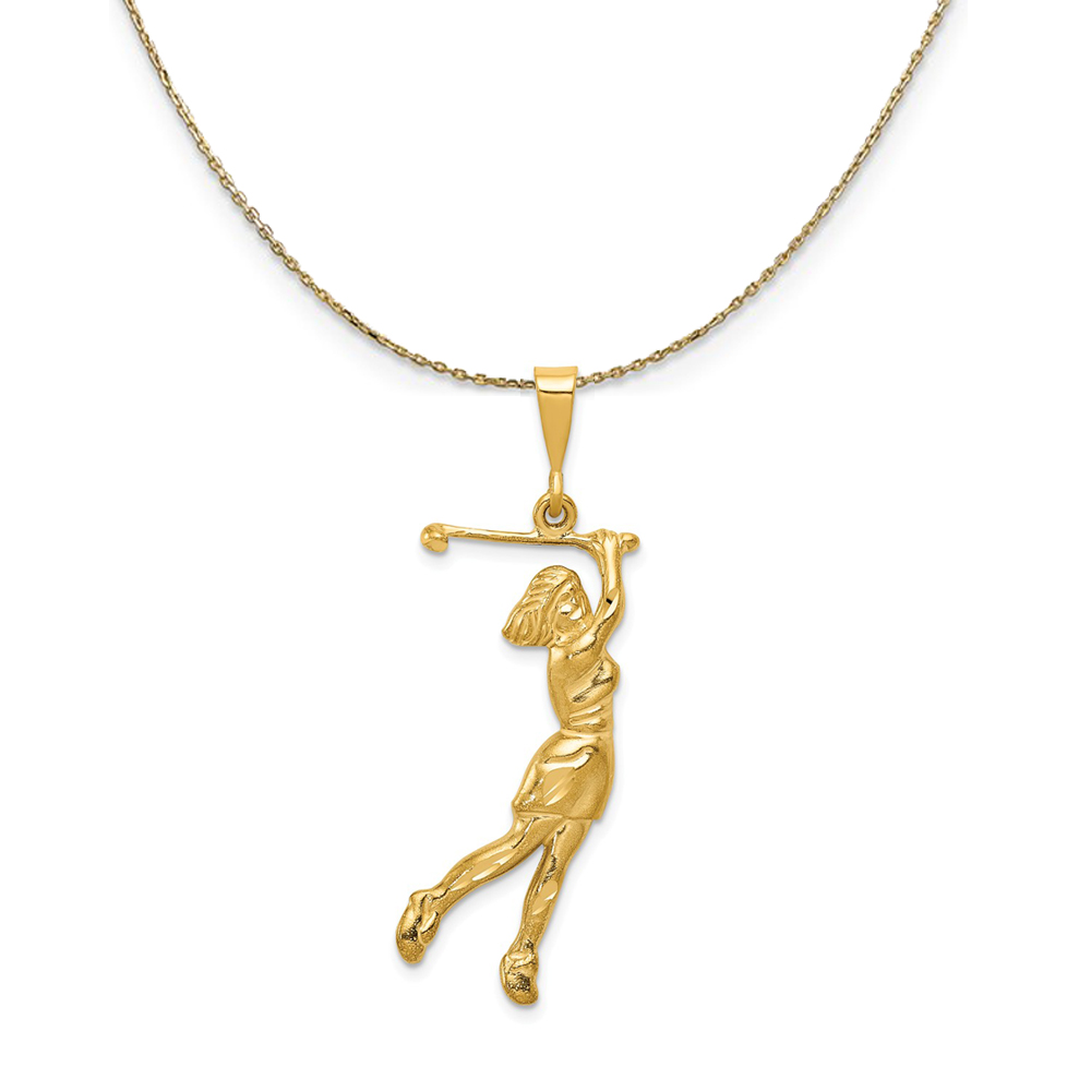 14k Yellow Gold Female Golfer Necklace