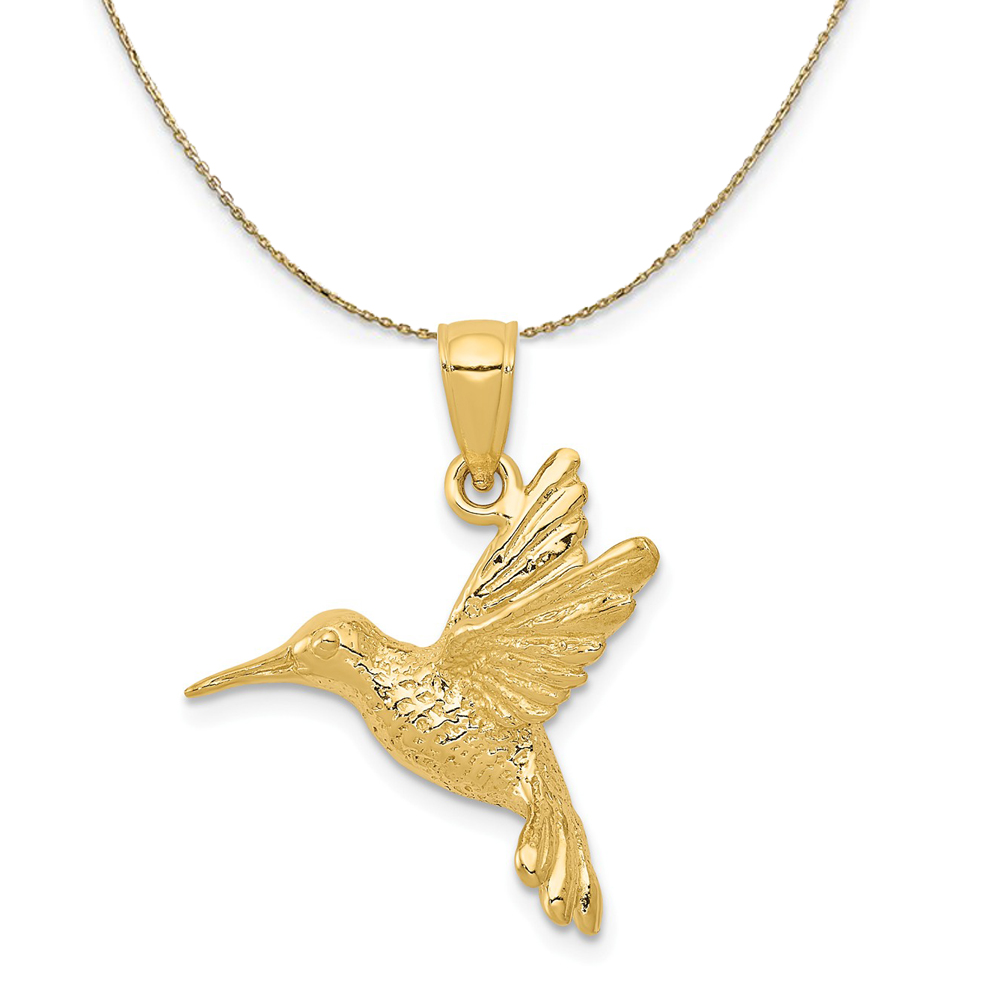 14k Yellow Gold 2D Polished Hummingbird Necklace
