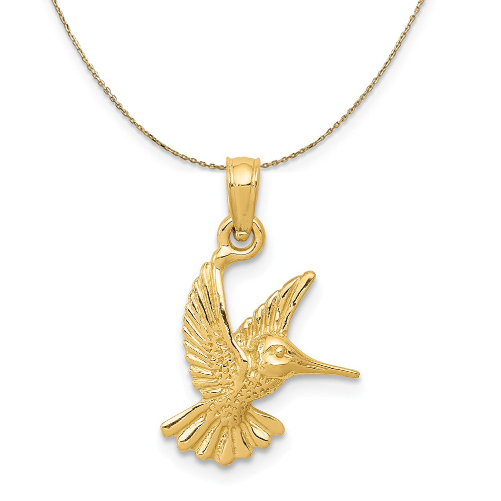 14k Yellow Gold 2D Hummingbird Necklace