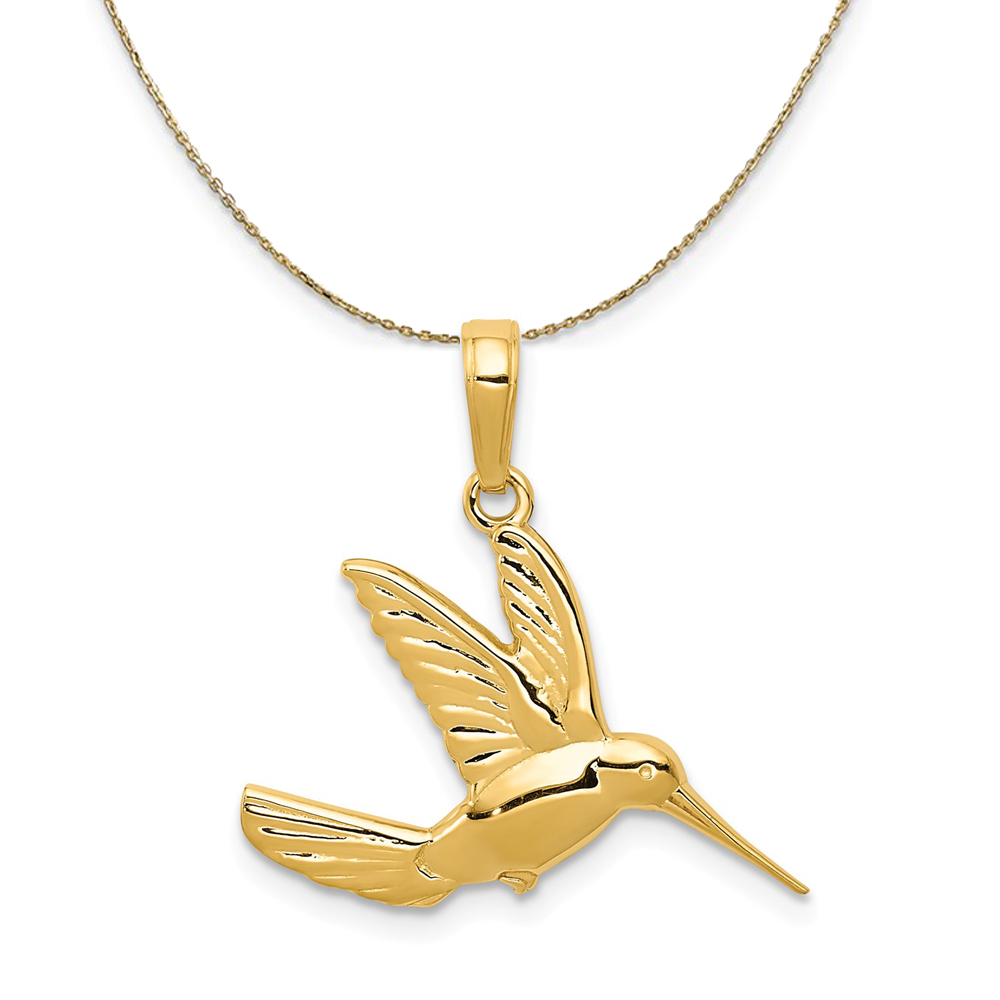 14k Yellow Gold Polished Hummingbird in Flight Necklace