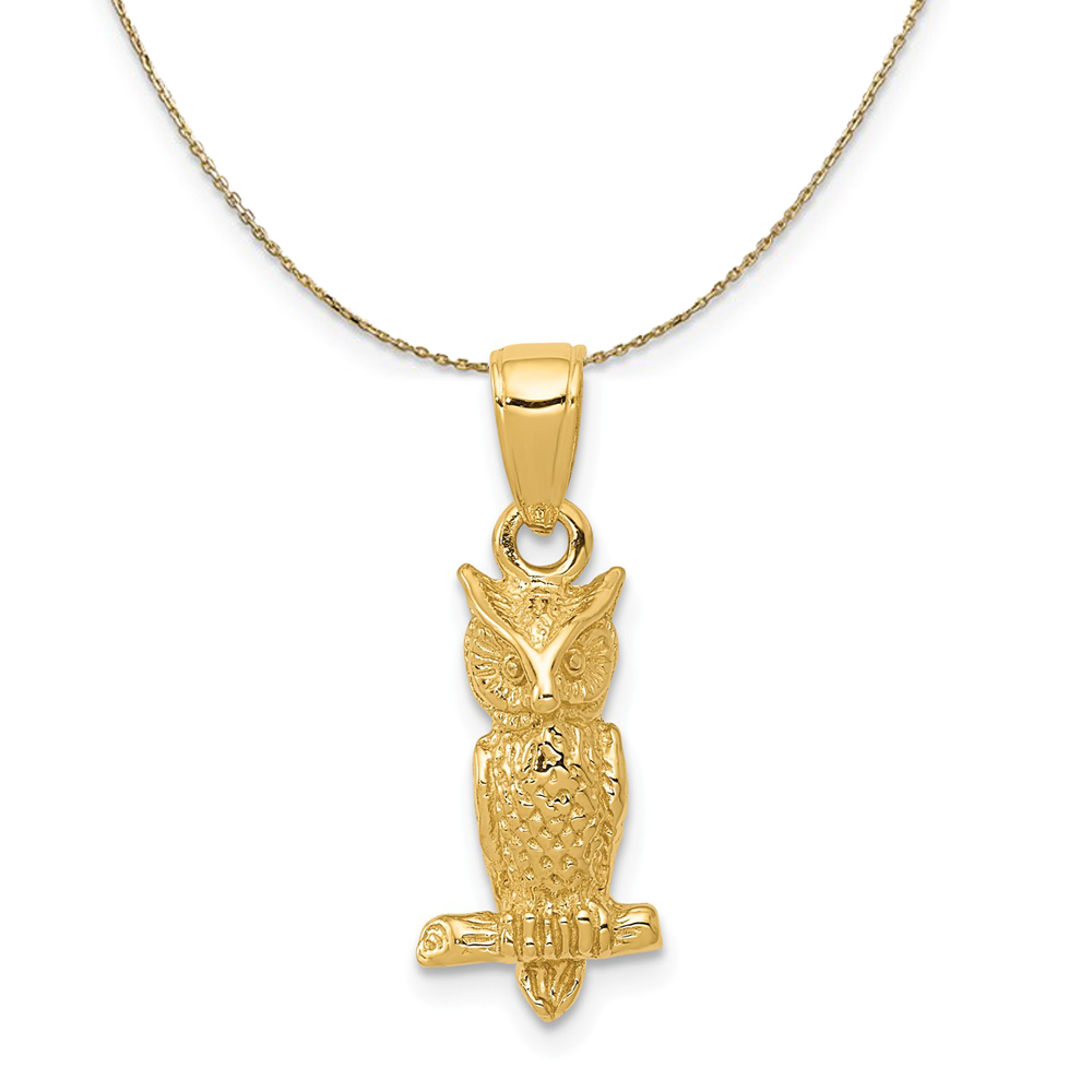 14k Yellow Gold 3D Owl Necklace