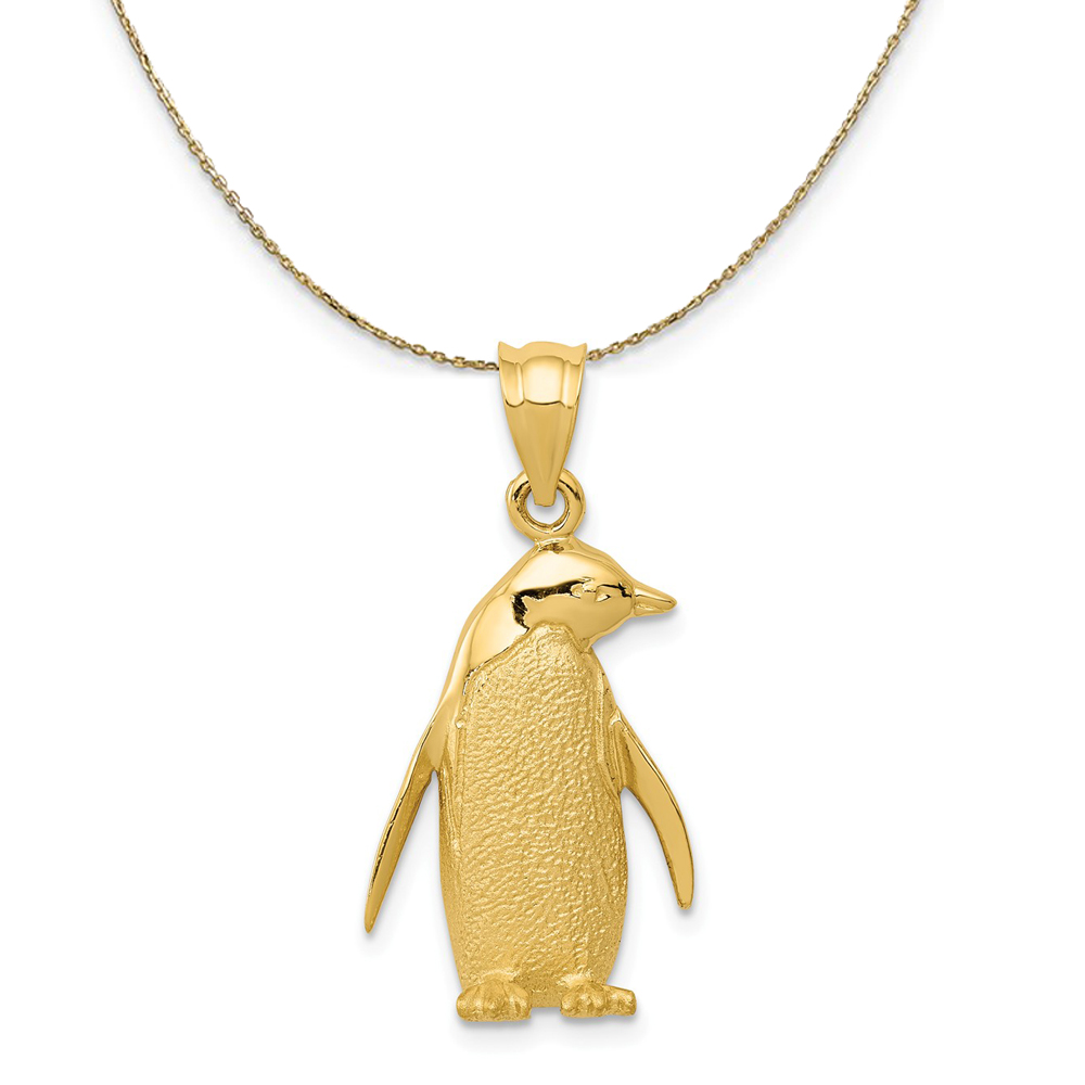 14k Yellow Gold Textured Penguin Necklace