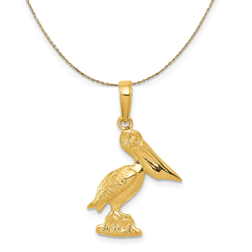 14k Yellow Gold Polished 2D Pelican Necklace