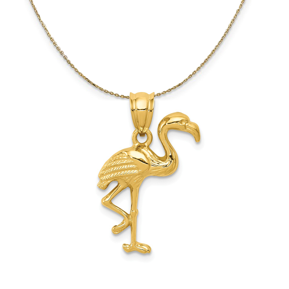 14k Yellow Gold Polished 2D Flamingo Necklace