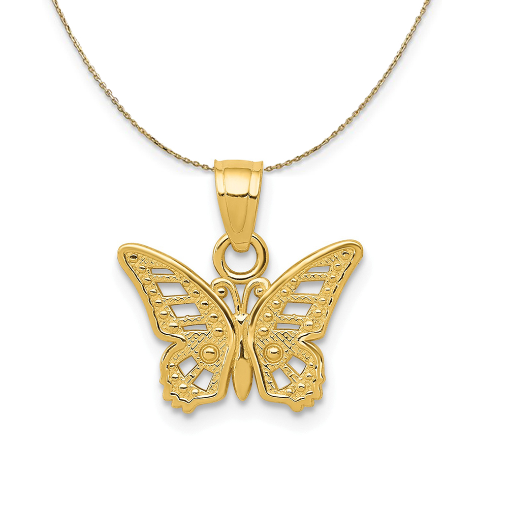 14k Yellow Gold Reversible Cutout Butterfly Necklace