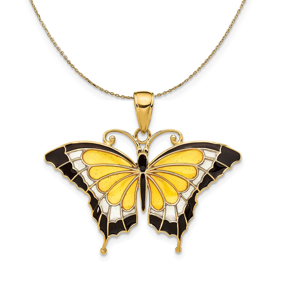 14k Yellow Gold & Yellow Clear Acrylic Butterfly Necklace