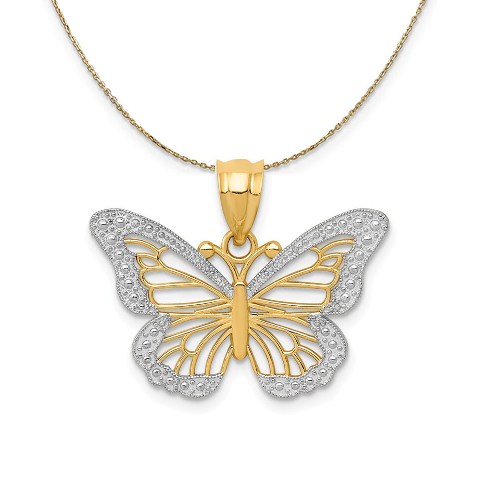14k Yellow Gold & Rhodium Fancy Butterfly Necklace