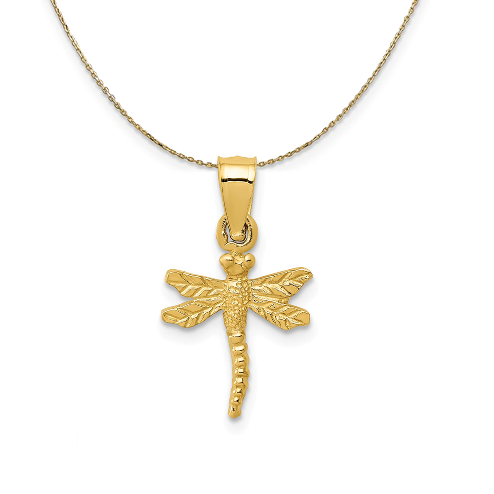 14k Yellow Gold Mini Satin Dragonfly Necklace