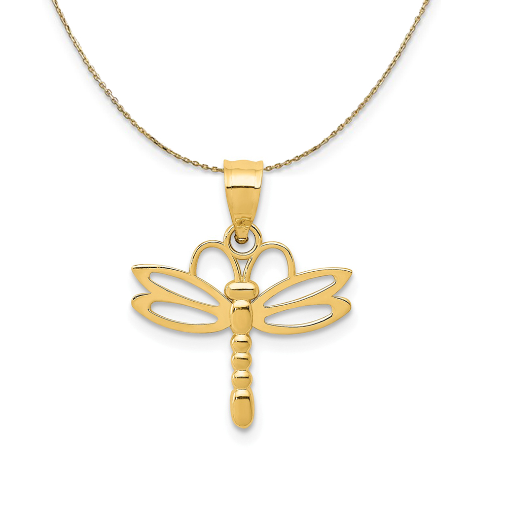 14k Yellow Gold Polished Dragonfly Necklace