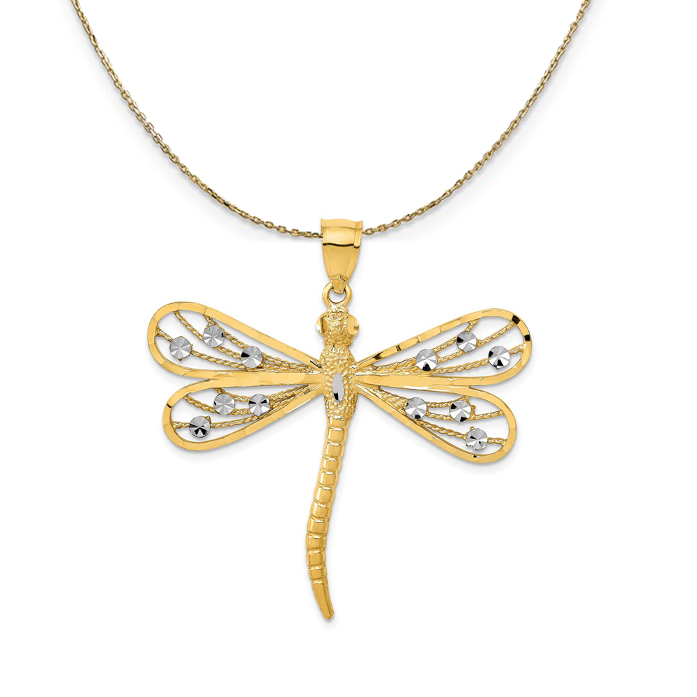 14k Yellow Gold & Rhodium Dragonfly Necklace