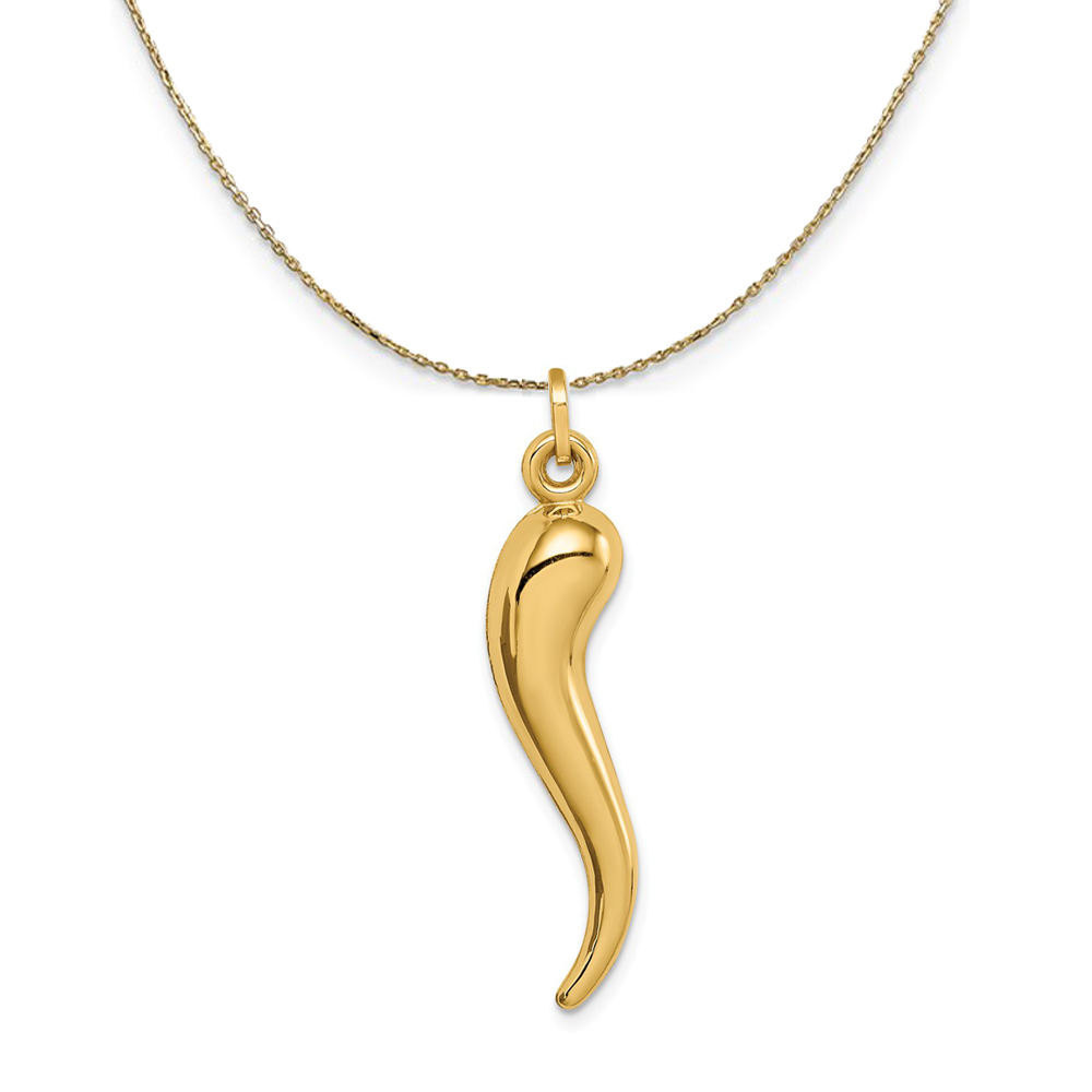 14k Yellow Gold 3D Hollow Italian Horn Necklace