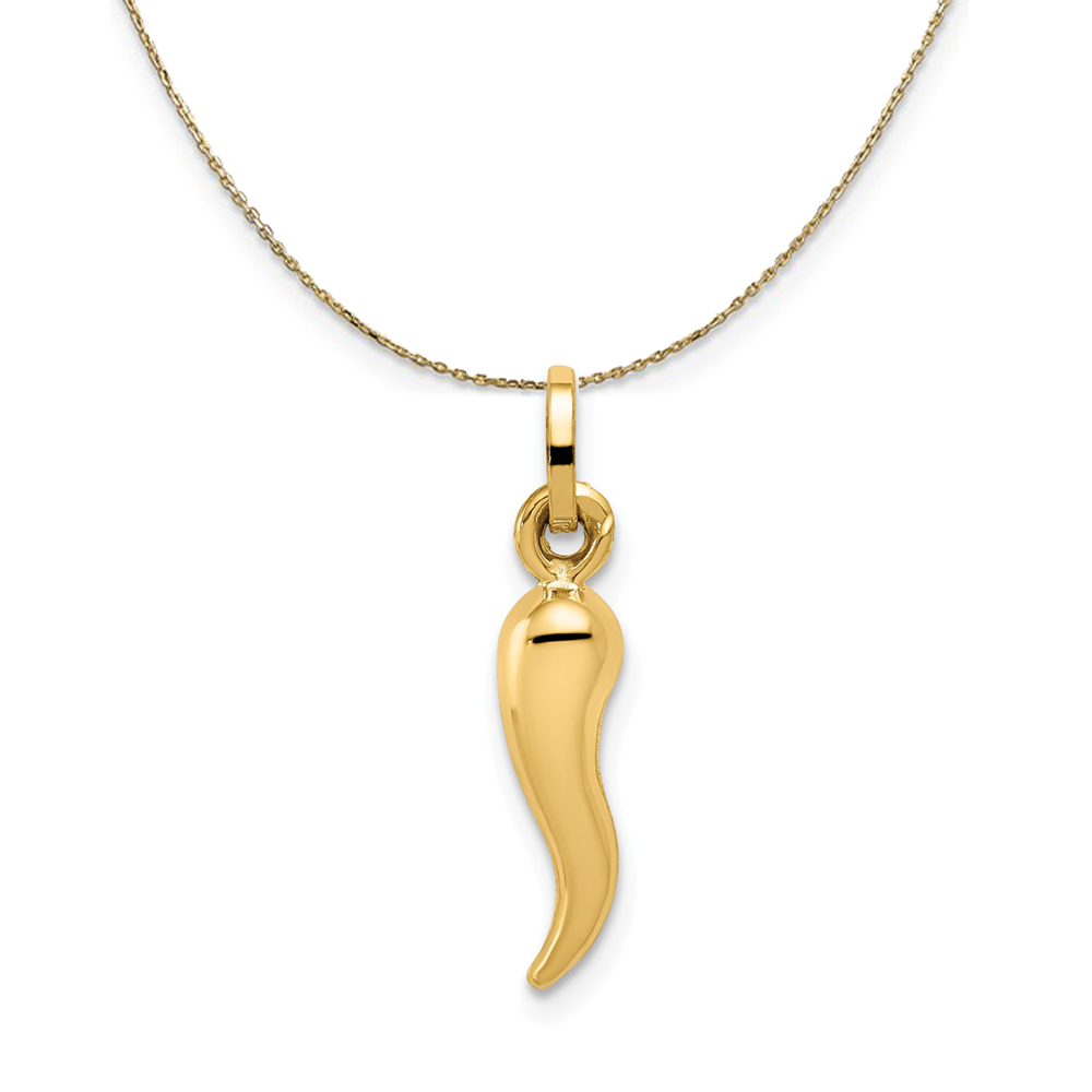 14k Yellow Gold 3D Hollow Italian Horn Necklace