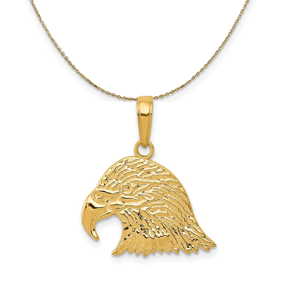 14k Yellow Gold 15mm Textured Eagle Head Necklace