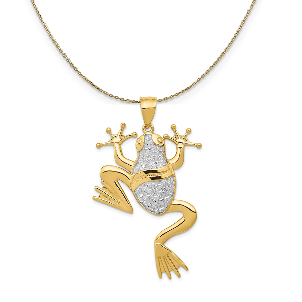 14k Yellow Gold & Rhodium Diamond Cut Frog Necklace