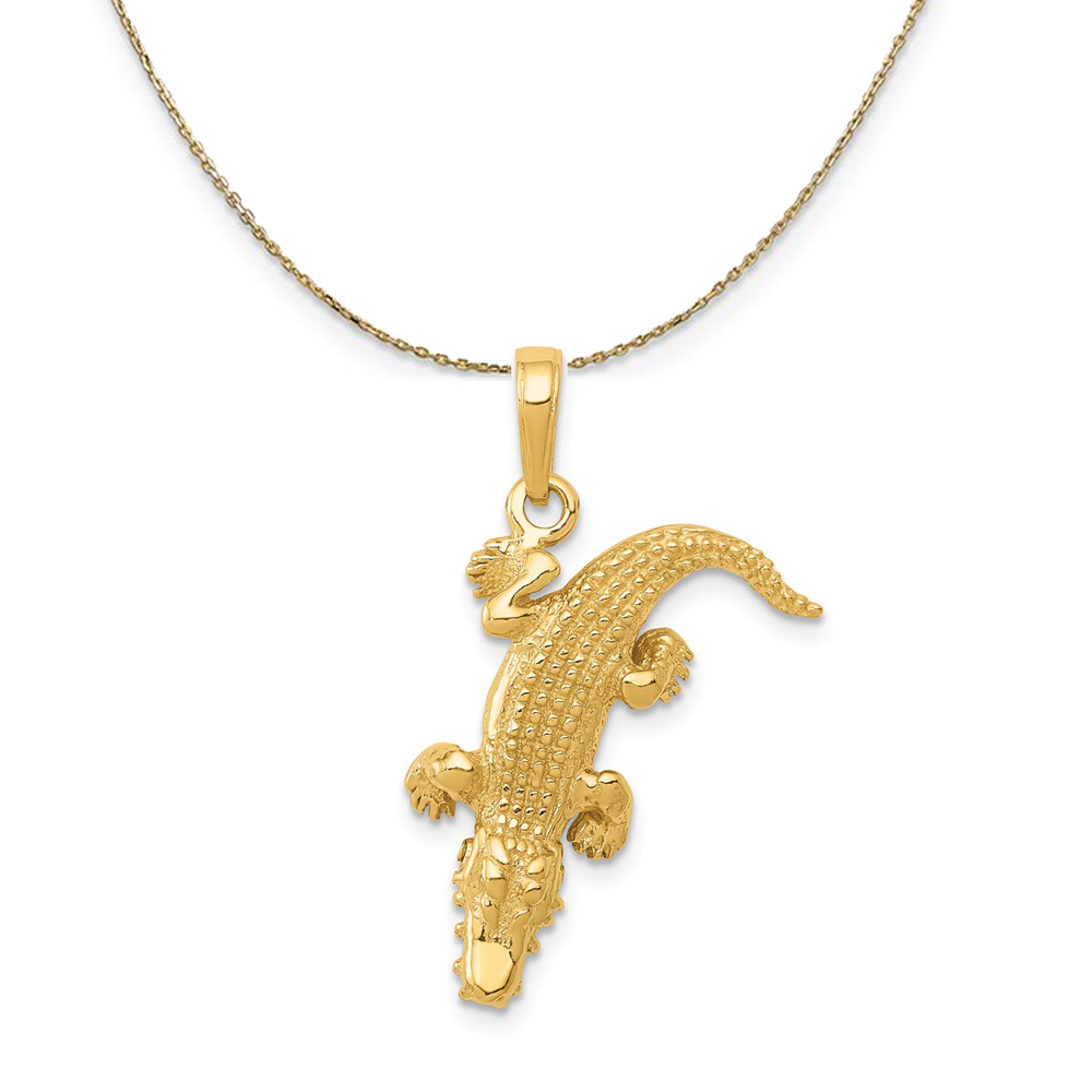 14k Yellow Gold 3D Moveable Alligator Necklace
