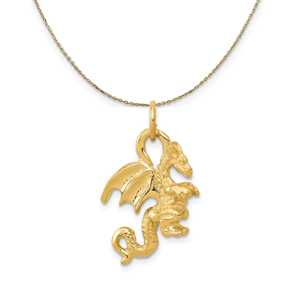 14k Yellow Gold 3D Winged Dragon Necklace