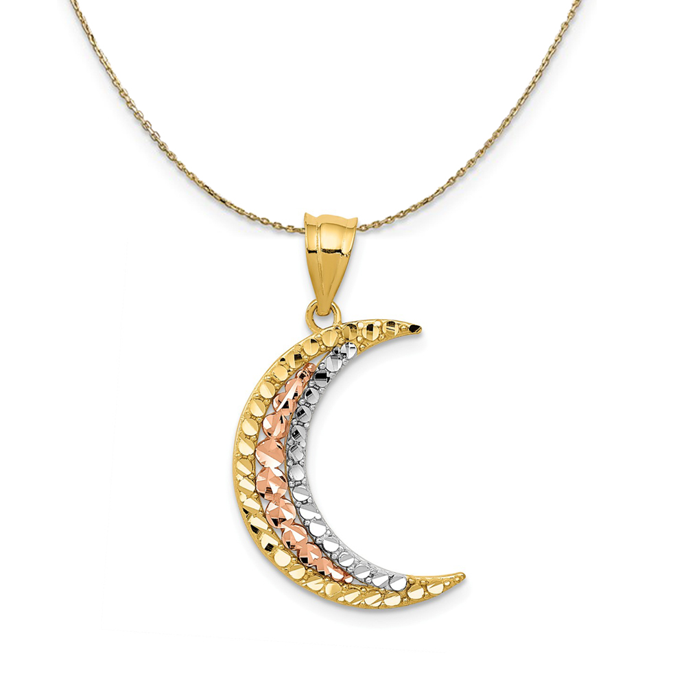 14k Yellow & Rose Gold with Rhodium D/C Crescent Moon Necklace