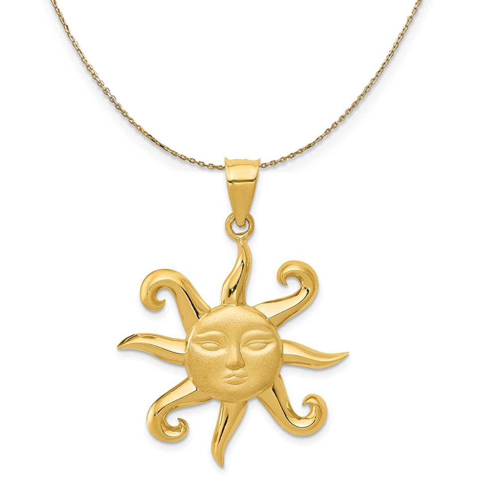 14k Yellow Gold Satin and Polished 2D Sun Necklace