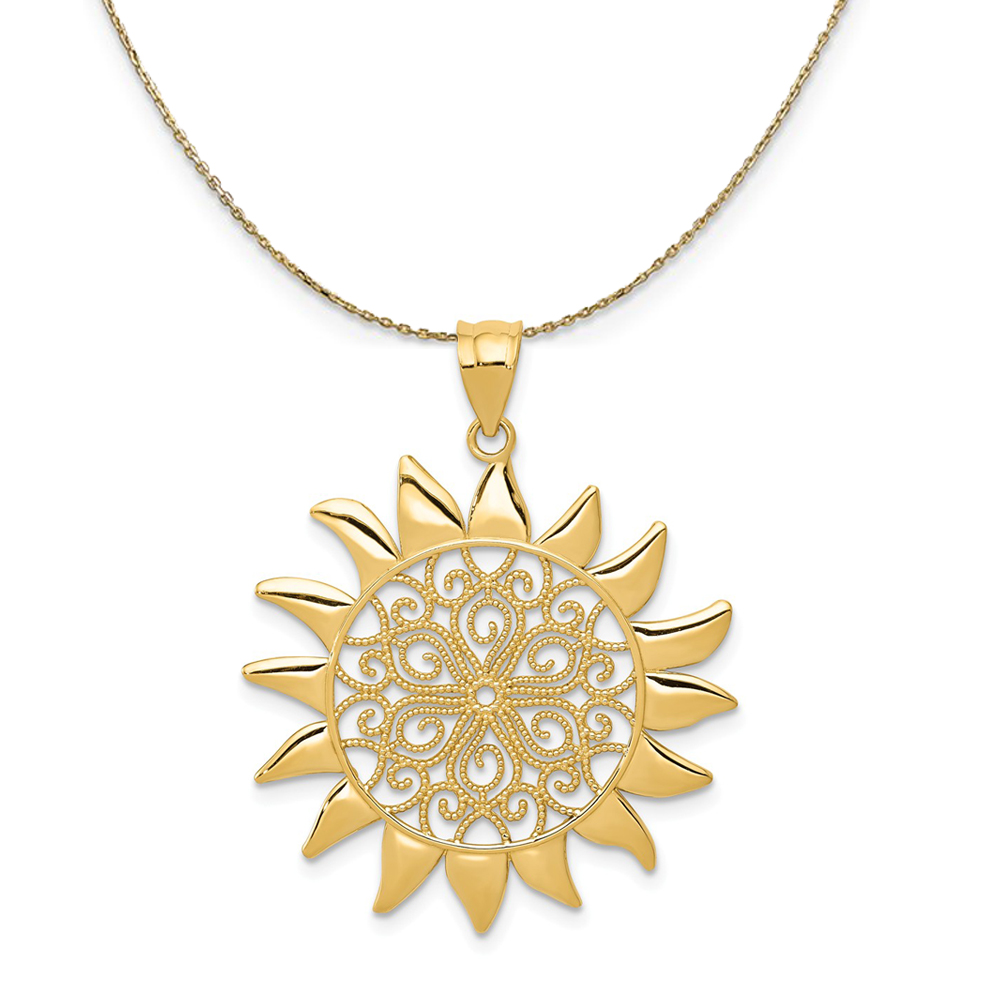 14k Yellow Gold 27mm Filigree Sun Necklace