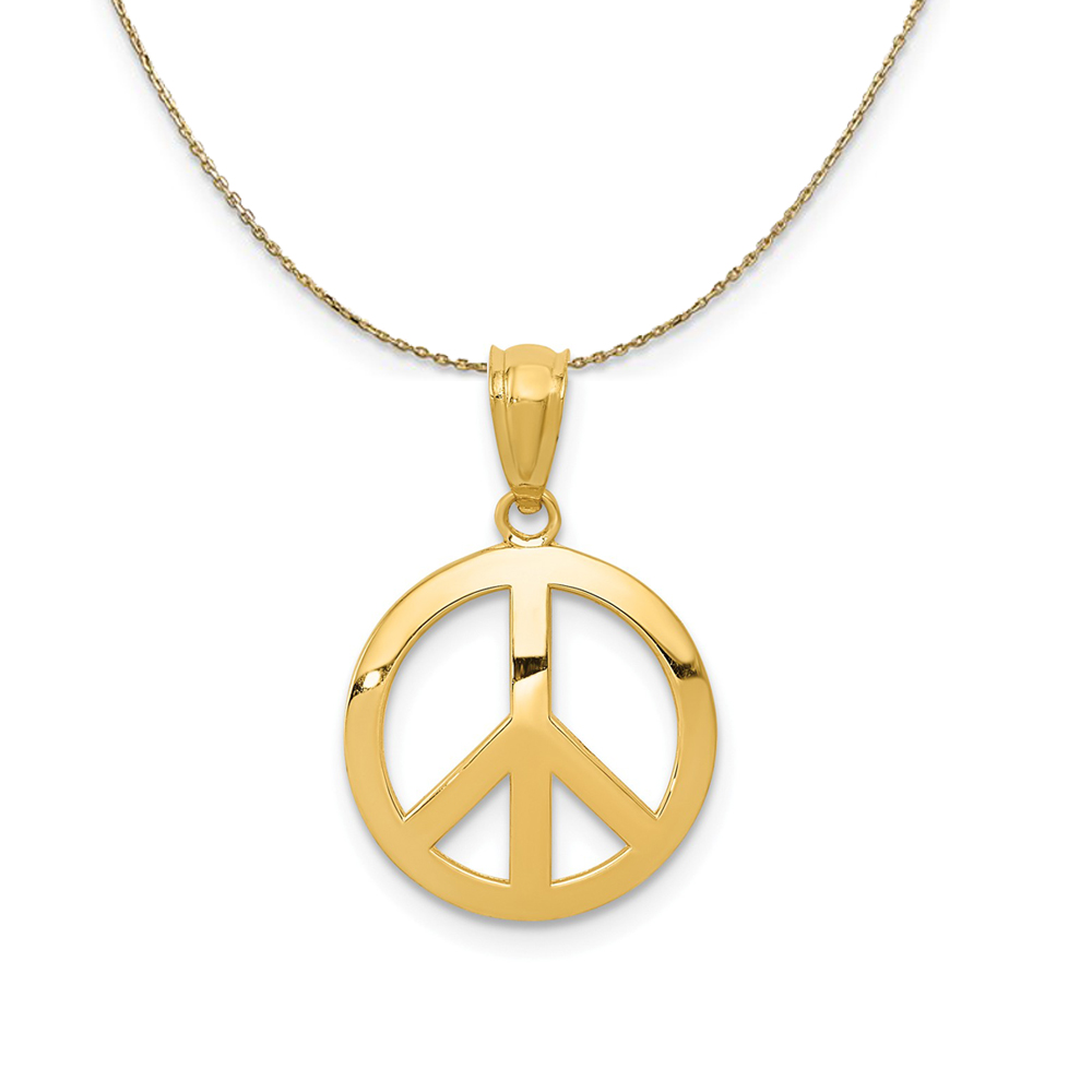 14k Yellow Gold 13mm Polished Convex Peace Symbol Necklace