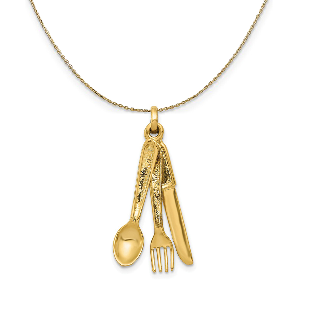 14k Yellow Gold 3D Three Piece Flatware Necklace