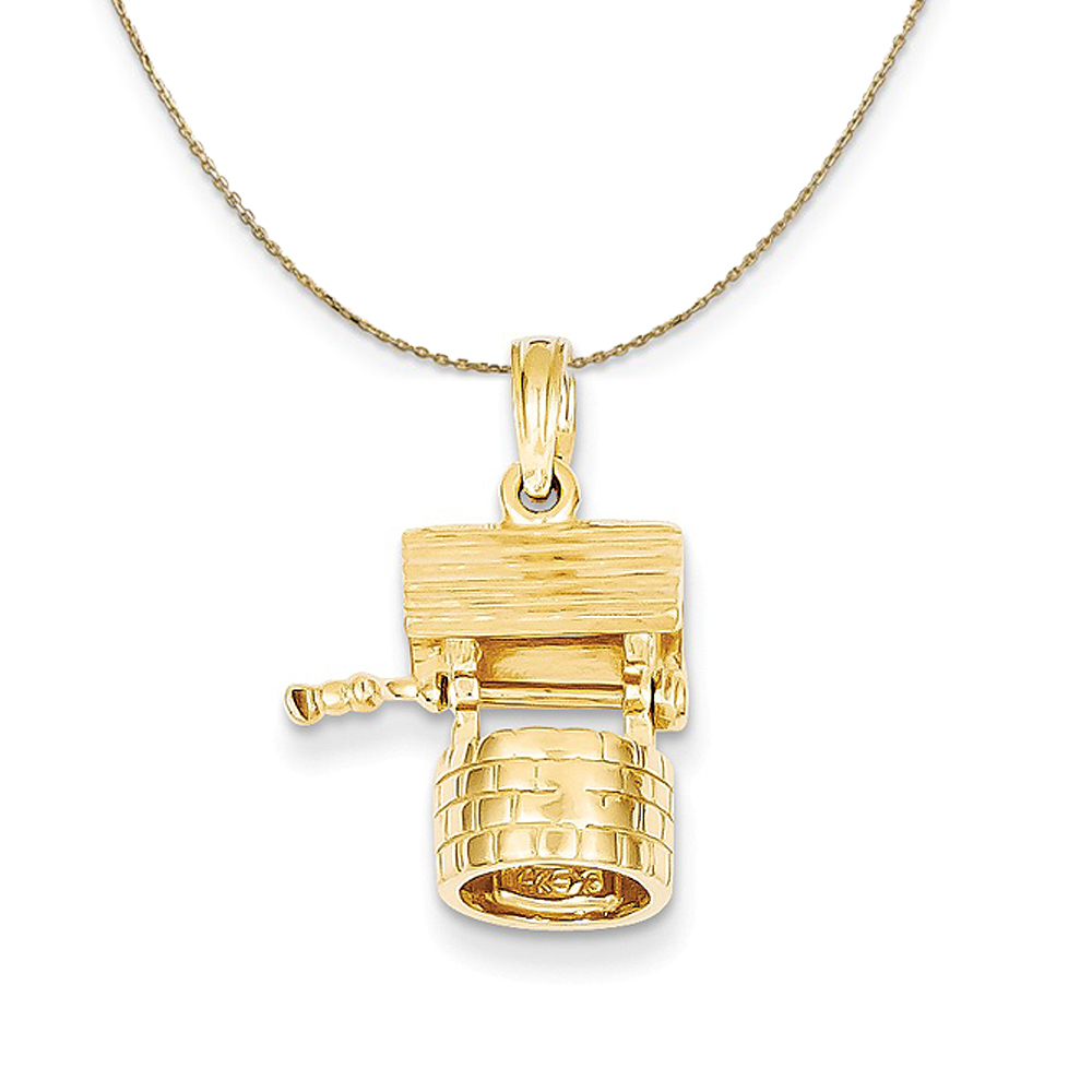 14k Yellow Gold 3D Moveable Wishing Well Necklace