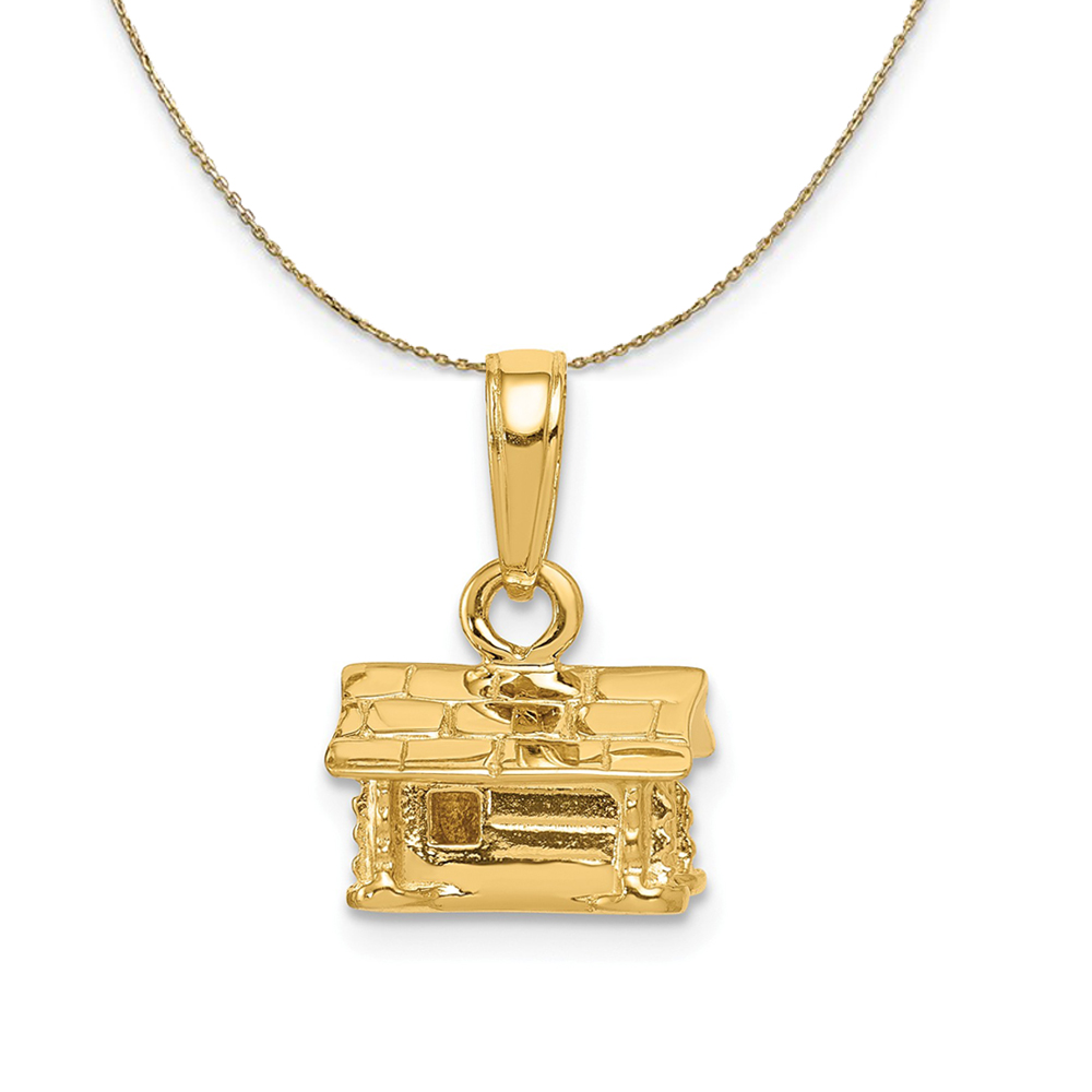 14k Yellow Gold 3D Log Cabin Necklace