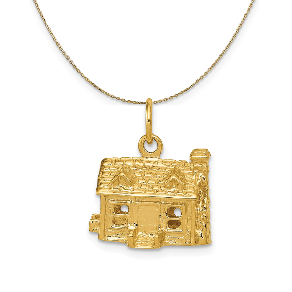 14k Yellow Gold 3D House Necklace