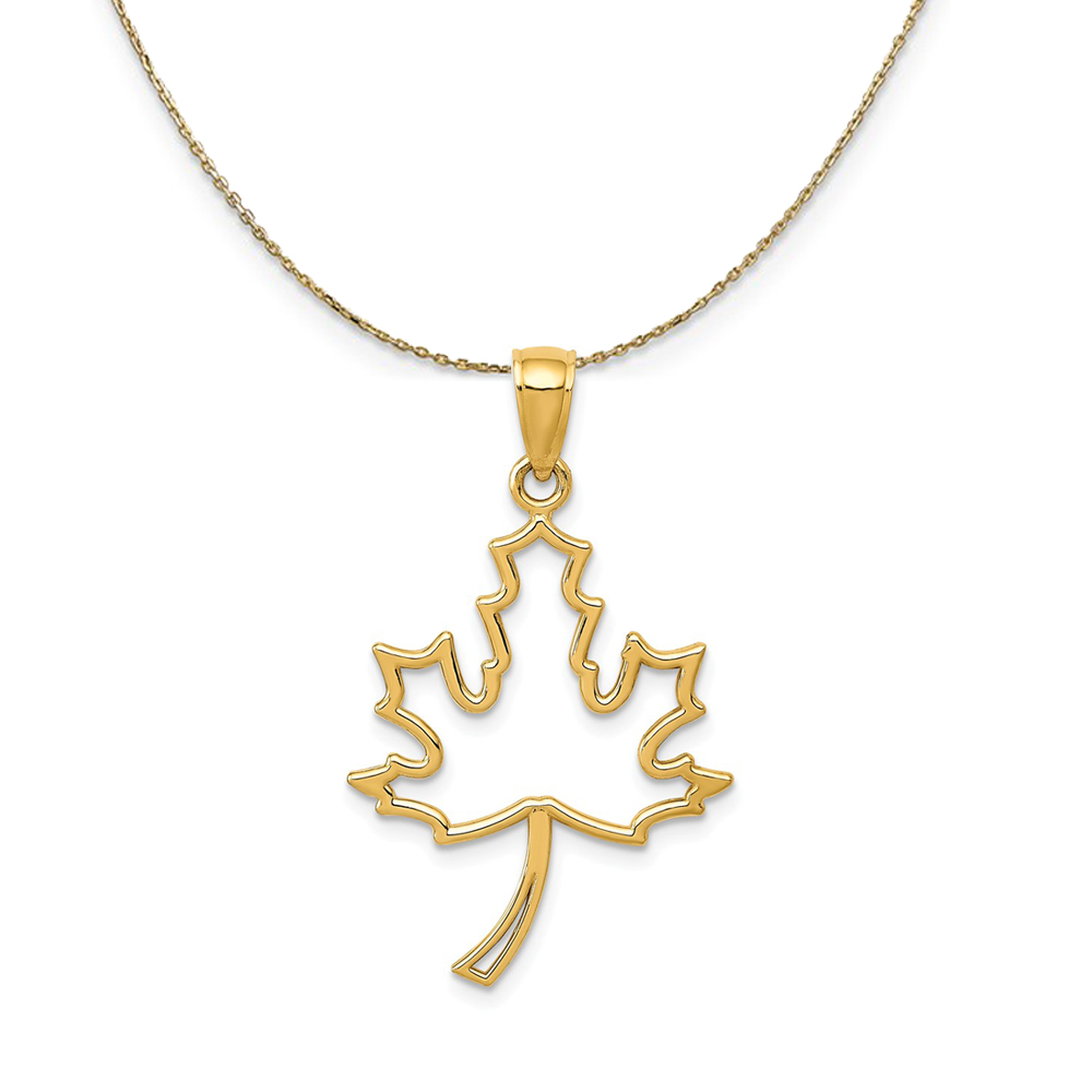 14k Yellow Gold Polished Maple Leaf Silhouette Necklace