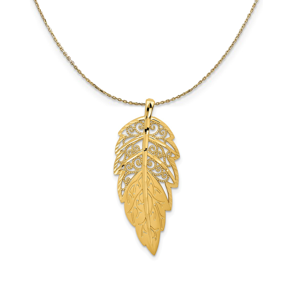 14k Yellow Gold Filigree and Diamond Cut Leaf Necklace