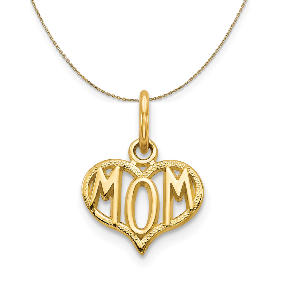 14k Yellow Gold Polished Mom Heart Necklace