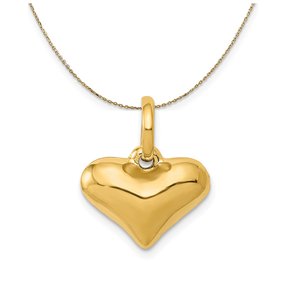 14k Yellow Gold Hollow Puffed Heart Necklace