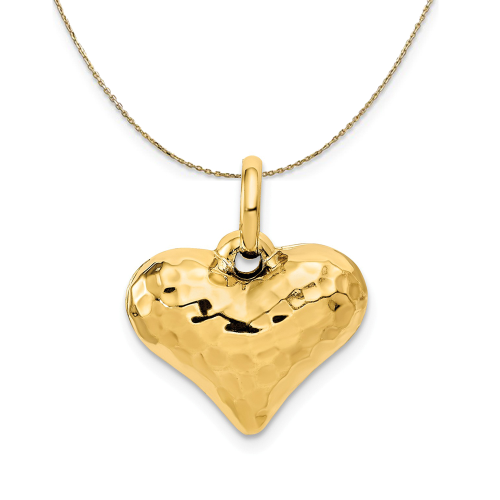 14k Yellow Gold Hollow Faceted Puffed Heart Necklace