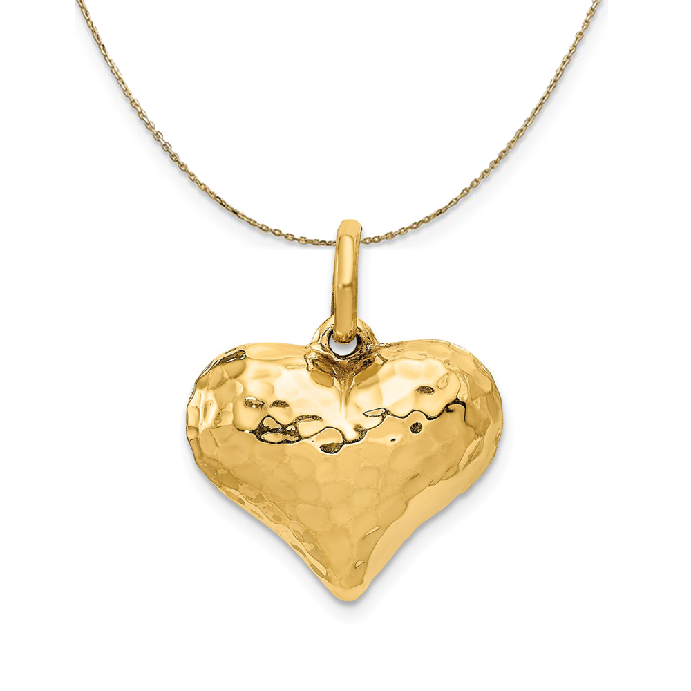 14k Yellow Gold Hollow Faceted Puffed Heart Necklace