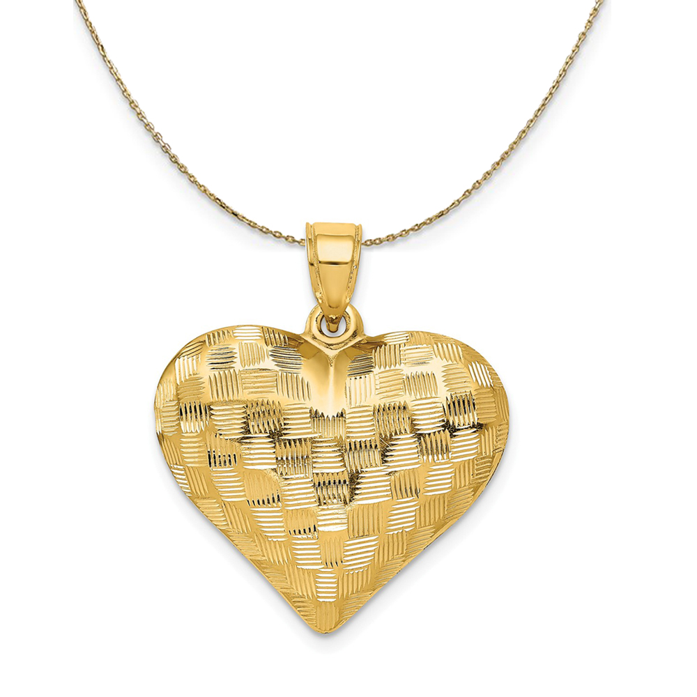14k Yellow Gold Textured Puff Heart Necklace