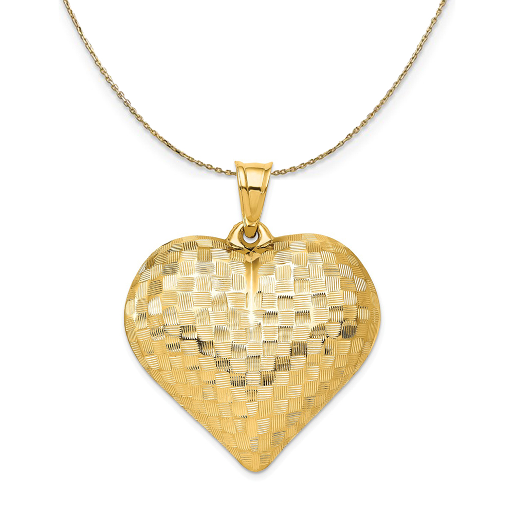 14k Yellow Gold Textured Puff Heart (36mm) Necklace