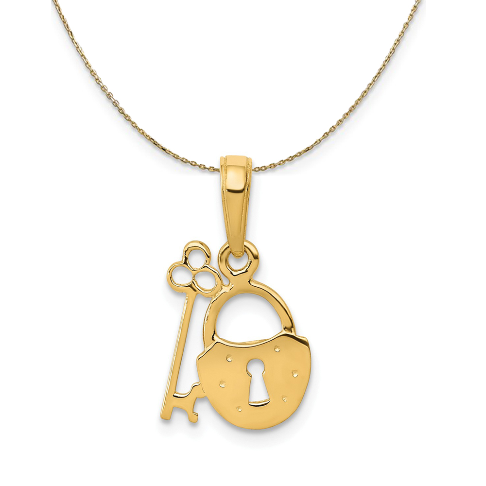 14k Yellow Gold Padlock and Key (11mm) Necklace