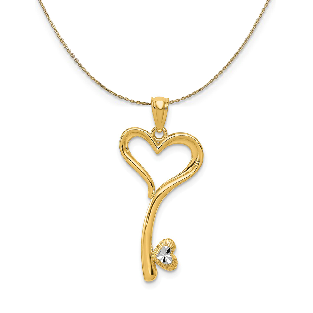 14k Yellow Gold with Rhodium Heart Key Necklace