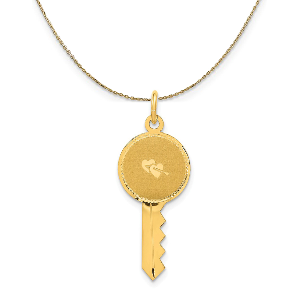 14k Yellow Gold Hearts on Key (11mm) Necklace