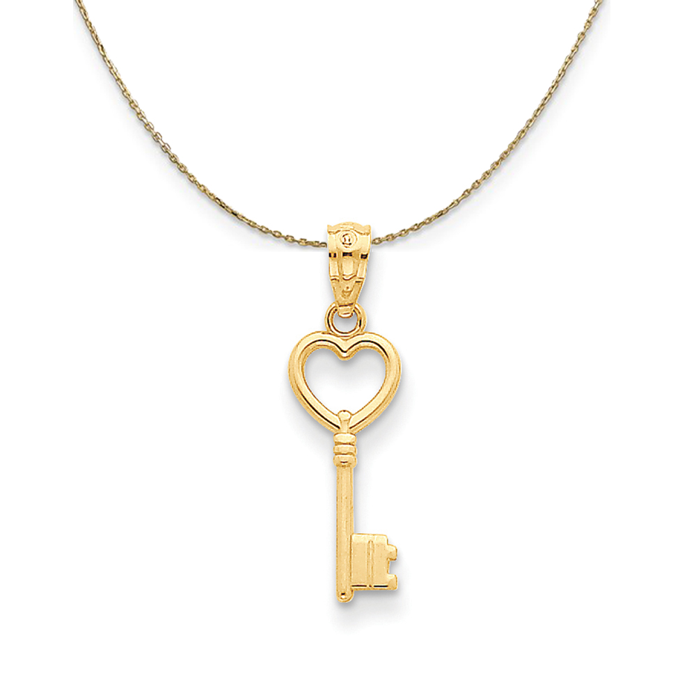 14k Yellow Gold Polished Heart Key (7mm) Necklace