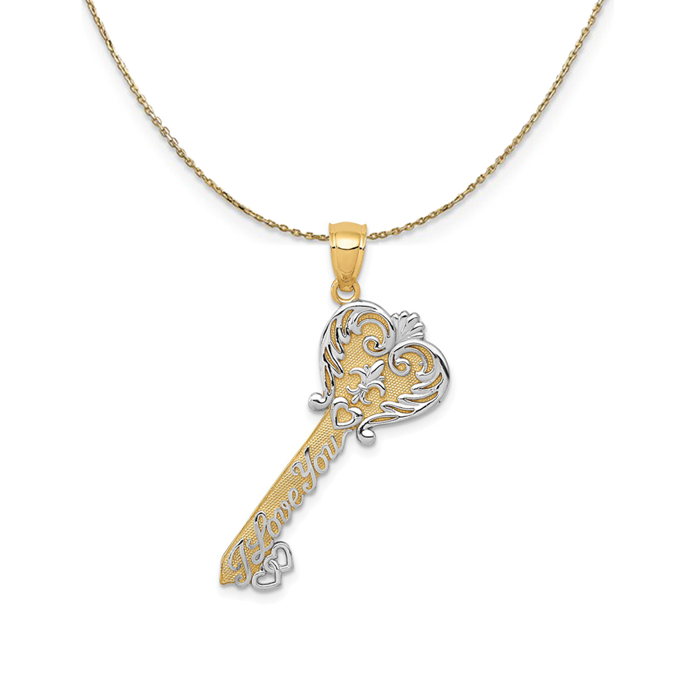 14k Yellow Gold & Rhodium Plated I love You Key Necklace