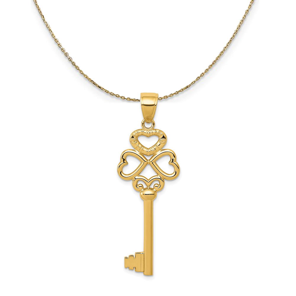 14k Yellow Gold Triple Heart with Key to My Heart Necklace