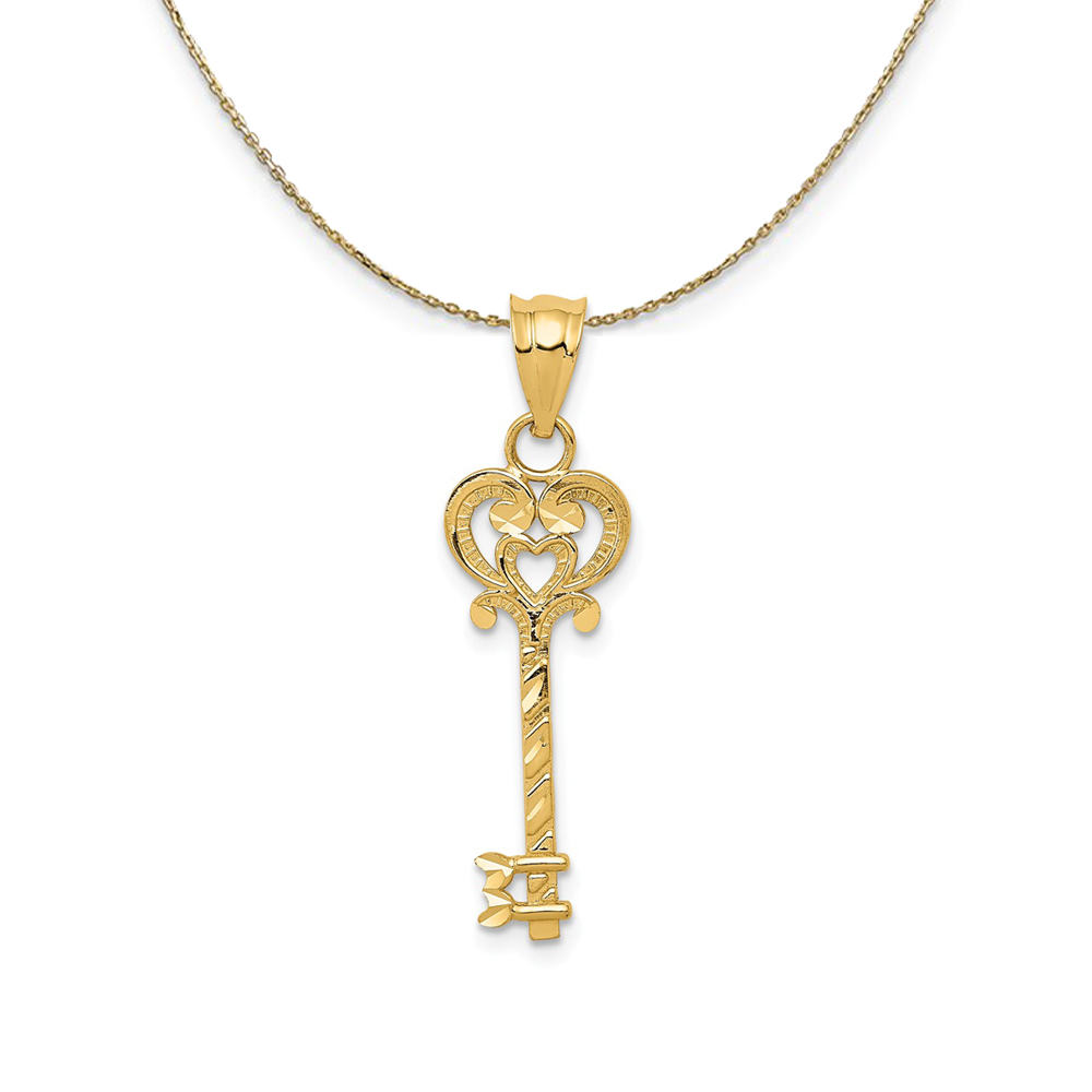 14k Yellow Gold Diamond Cut Key Necklace