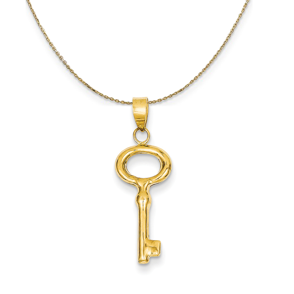 14k Yellow Gold Round Top Key (10mm) Necklace
