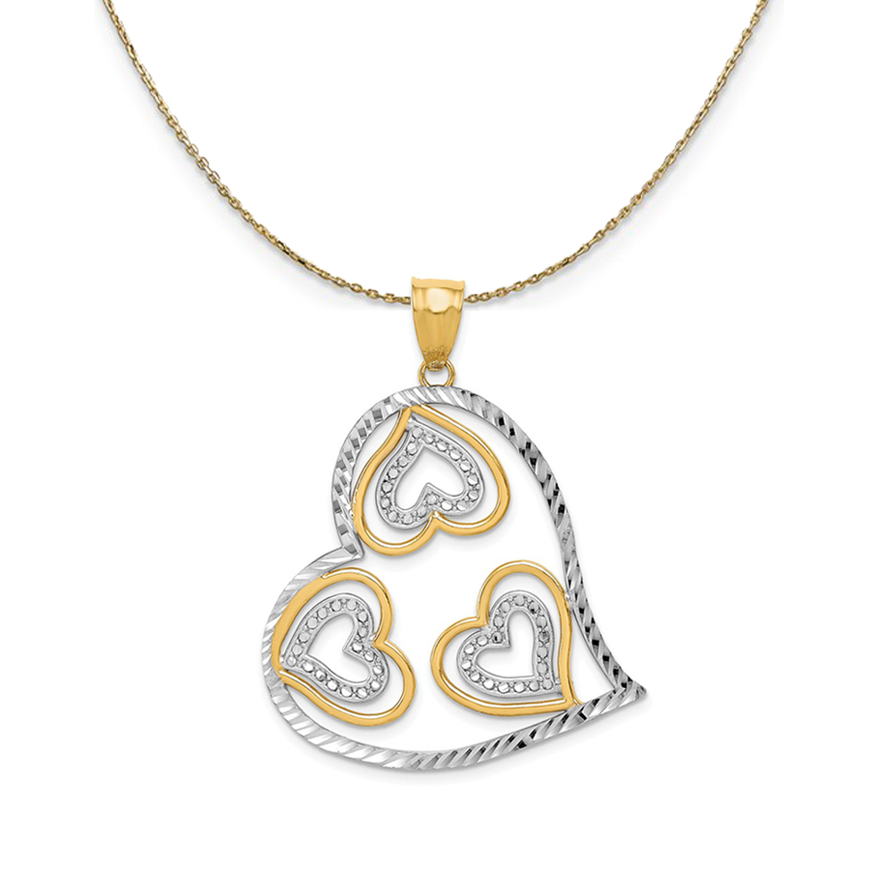 14k Yellow Gold & Rhodium Diamond Cut Multi Heart Necklace