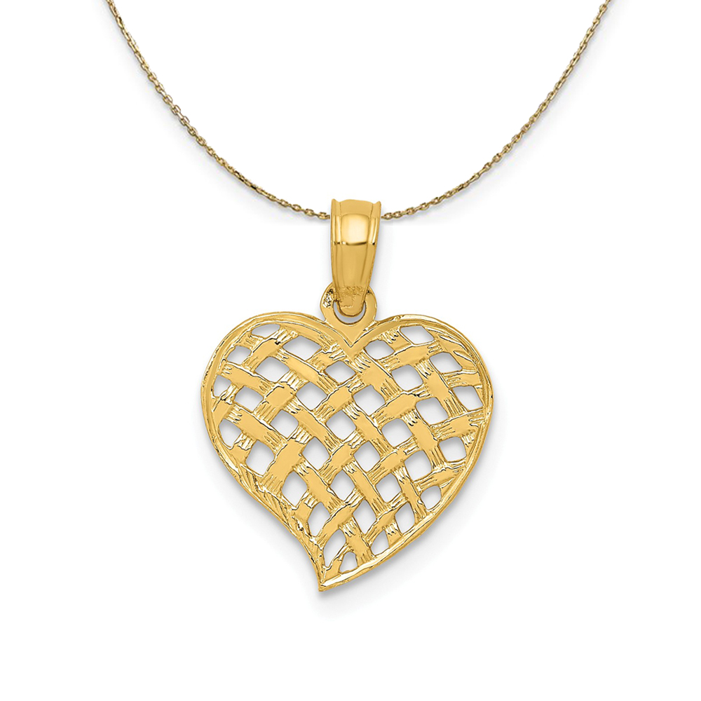 14k Yellow Gold Basket Weave Heart Necklace