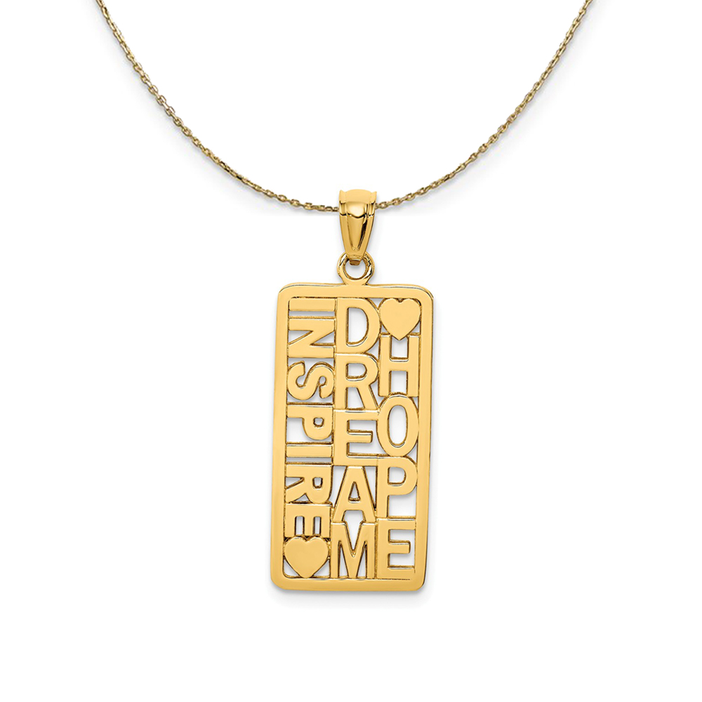 14k Yellow Gold Inspire, Dream, Hope Rectangular Necklace