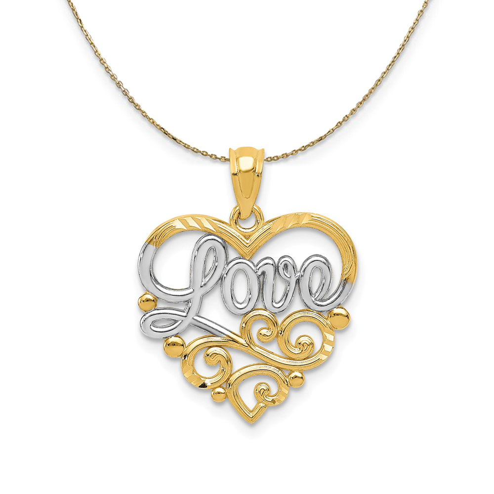 14k Yellow Gold Scroll Love (17mm) Necklace